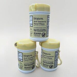 3 Biopure Antibacterial Travel Size Hand Wipes Keychain (Honey Wildflower Scent)